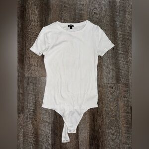 Express White Ribbed Short Sleeve Bodysuit